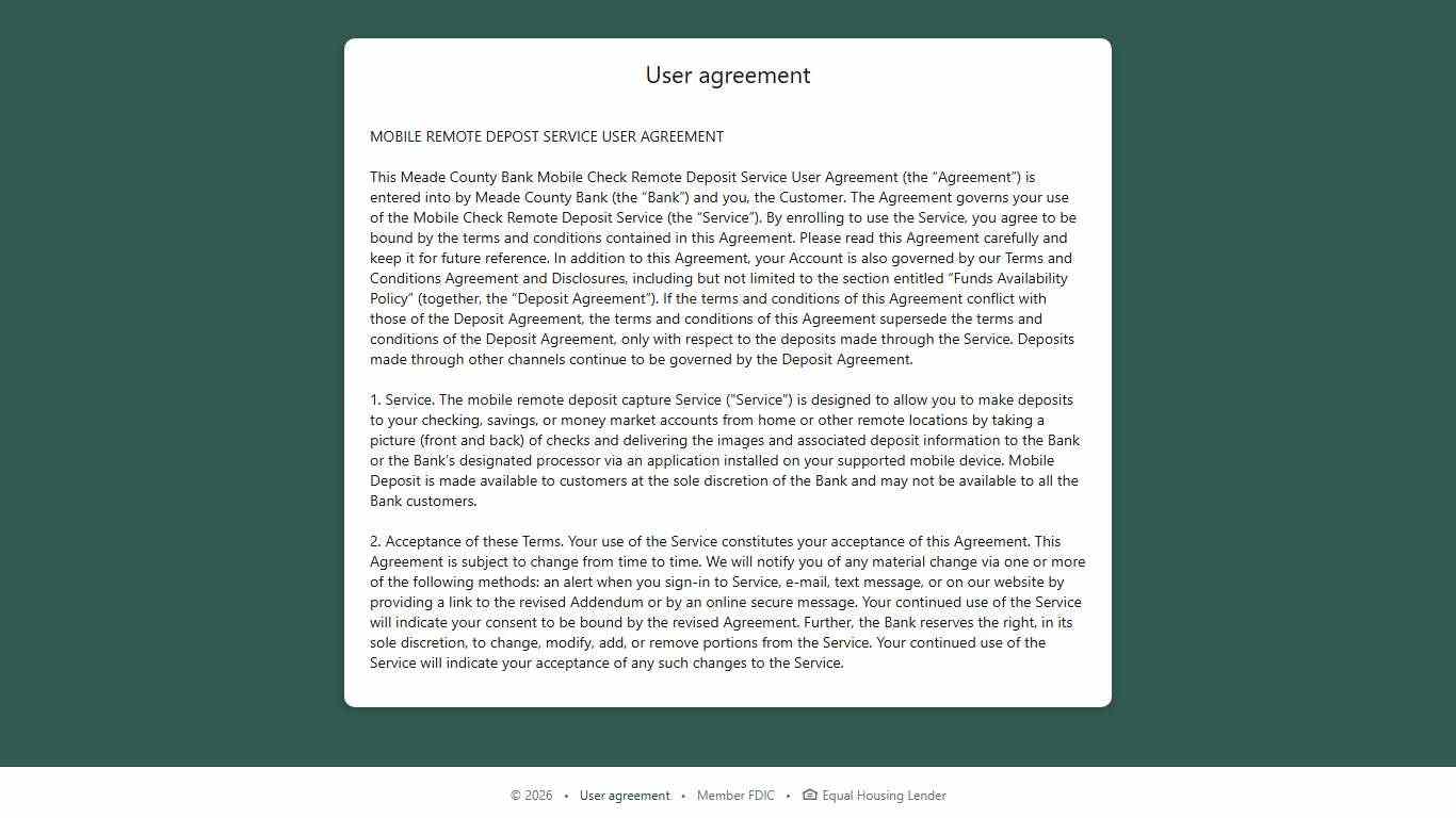 User Agreement · Meade County Bank